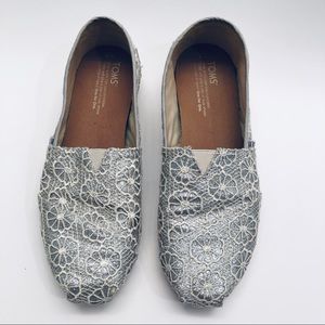 Toms Classic Silver Sparkle Floral Lace Bridal 8